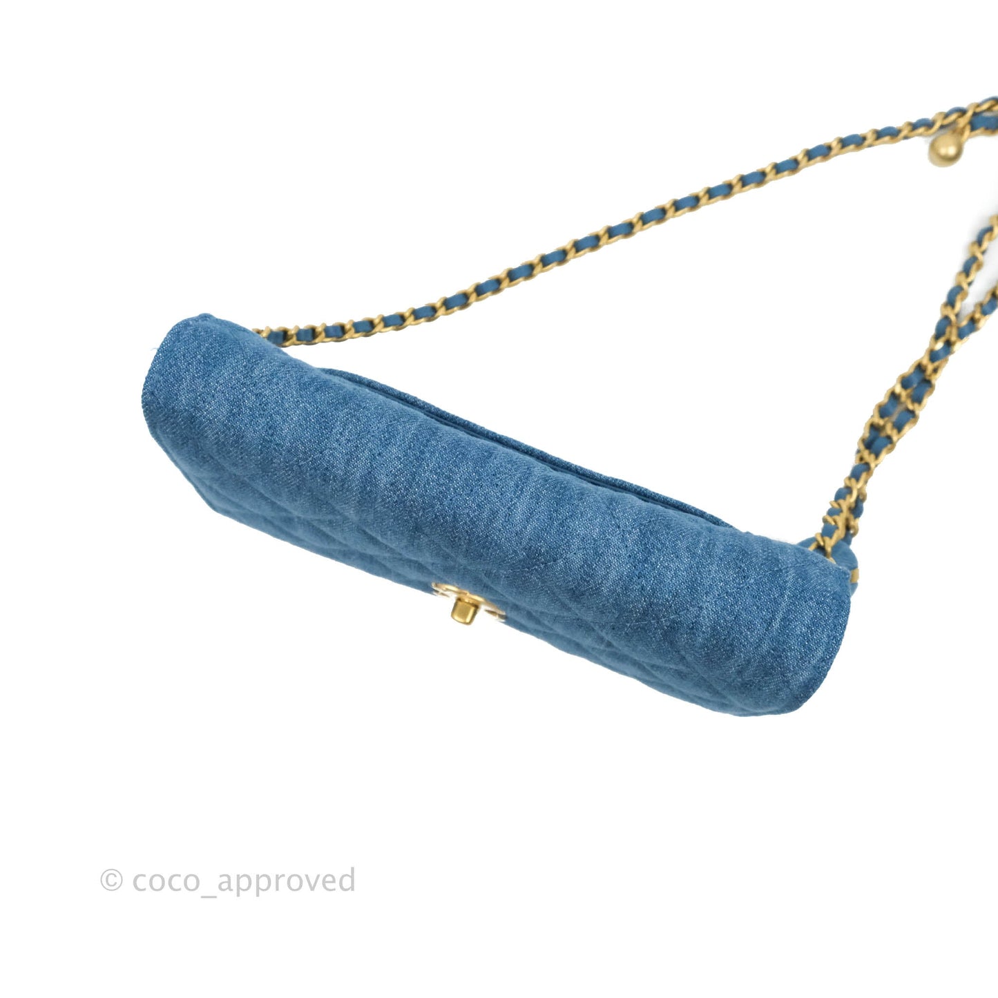 Chanel Quilted Pearl Crush Wallet on Chain WOC Denim Aged Gold Hardware