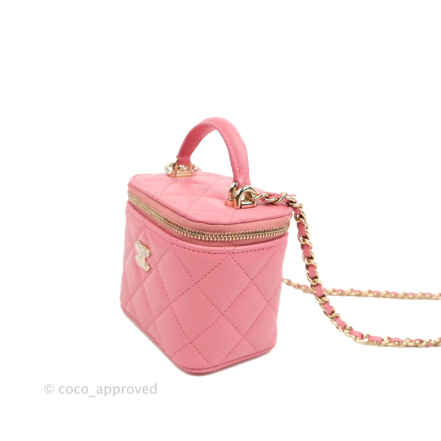 Chanel Mini Top Handle Vanity With Chain Pink Lambskin Gold Hardware