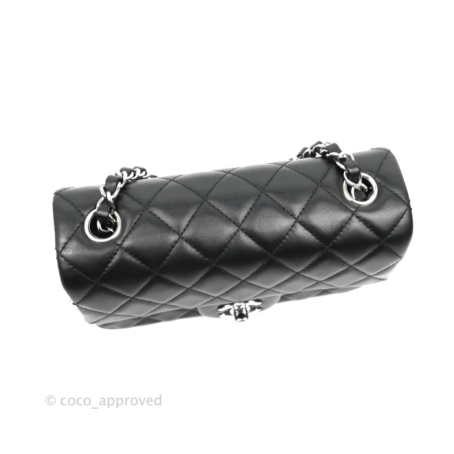 Chanel Quilted Mini Rectangular Flap Black Lambskin Silver Hardware