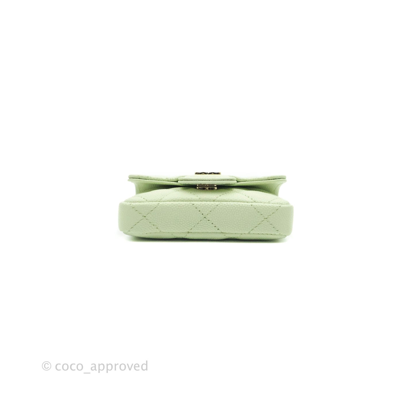 Chanel Mini Card Holder Chain Belt Bag Light Green Caviar Gold Hardware 21B