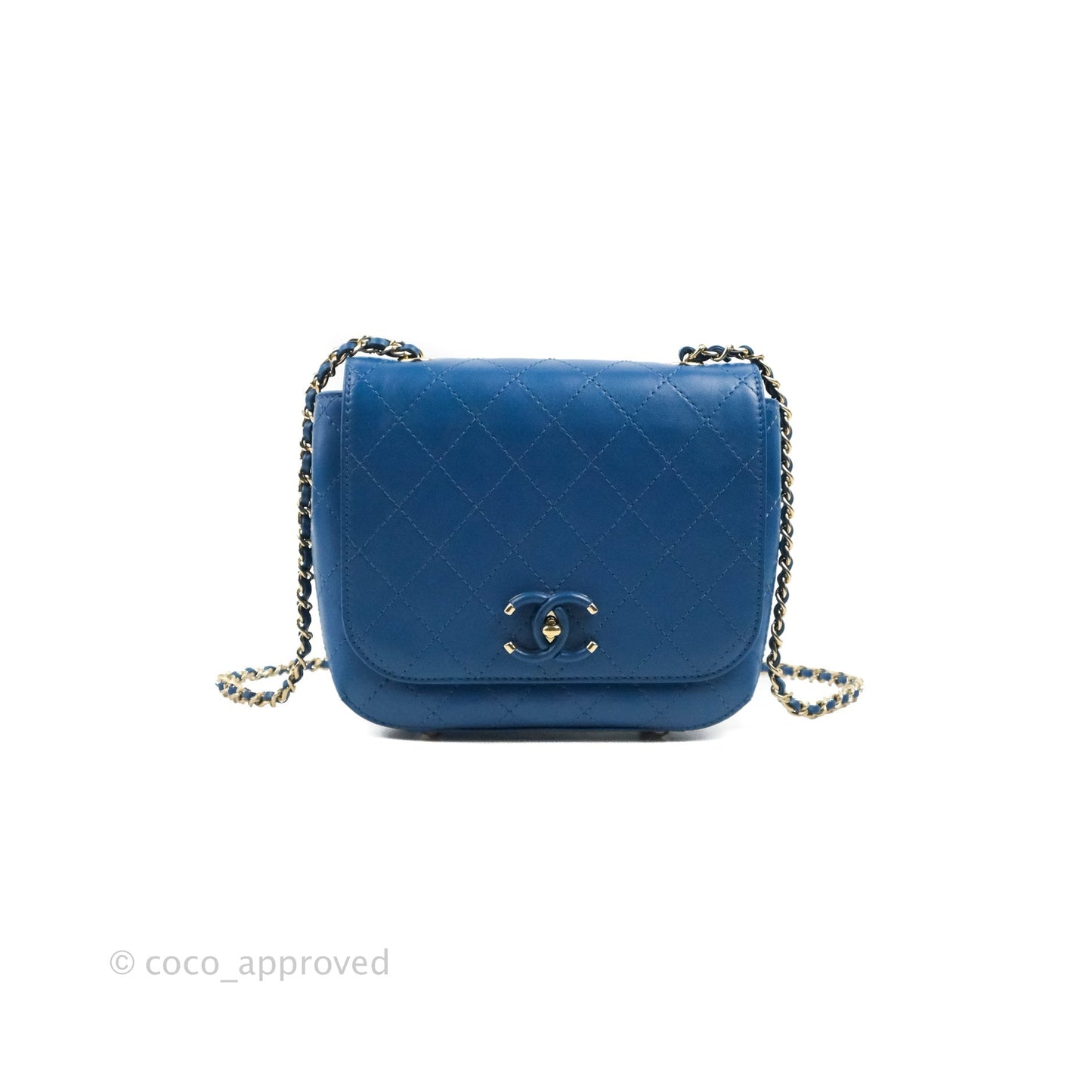 Chanel Blue Quilted Leather Small Frame In Flap Bag