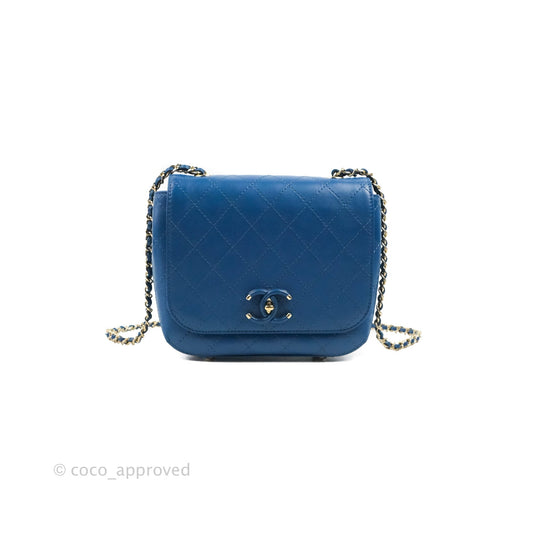 Chanel Blue Quilted Leather Small Frame In Flap Bag