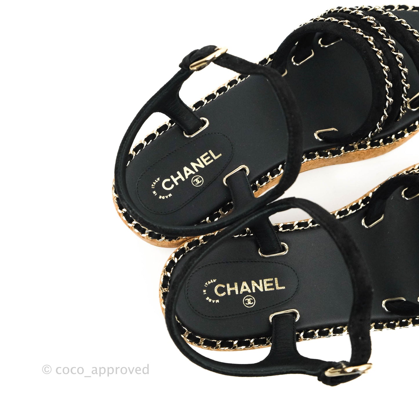 Chanel CC Chain Cork Sandals Black Size 37.5