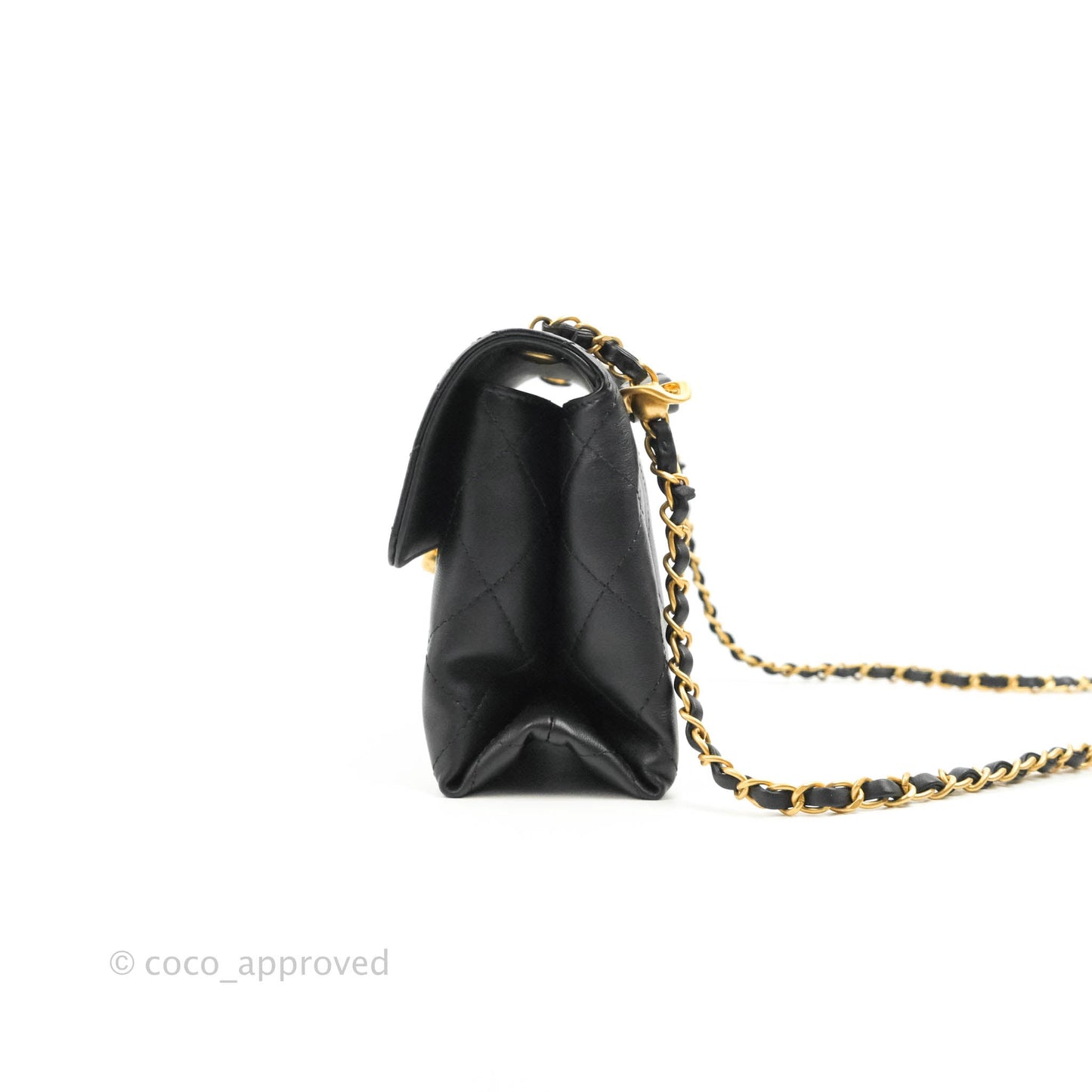 Chanel Small Chain Bar Flap Bag Black Calfskin Aged Gold Hardware