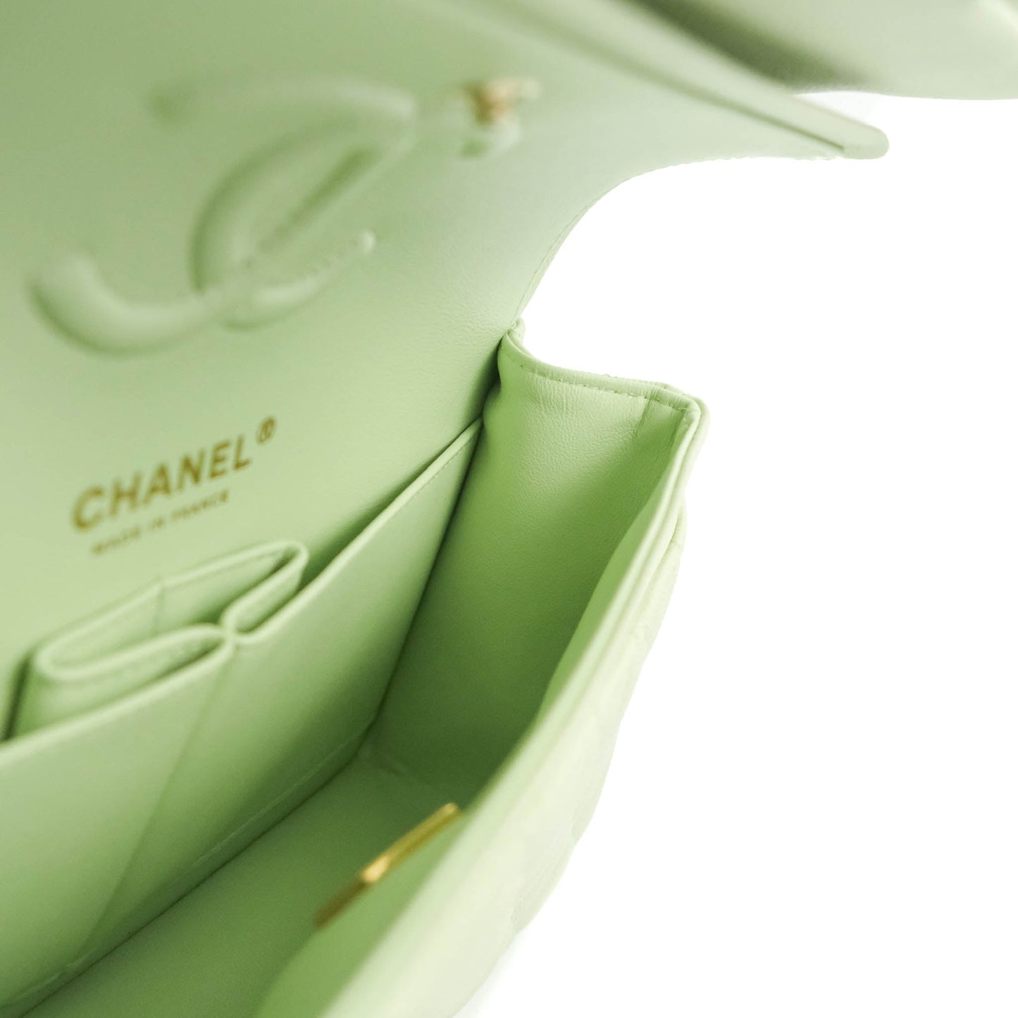Chanel Small Classic Quilted Flap Mint Green Caviar Gold Hardware 22C