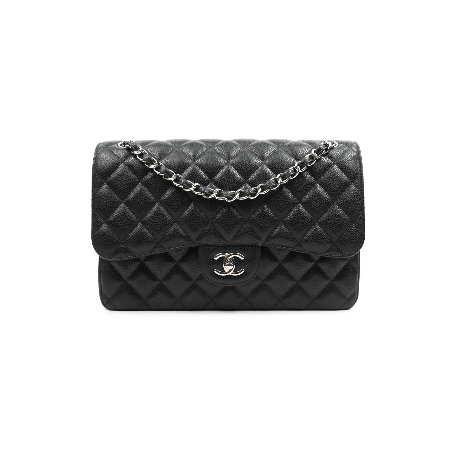 Chanel Jumbo Double Flap Black Caviar Silver Hardware⁣⁣