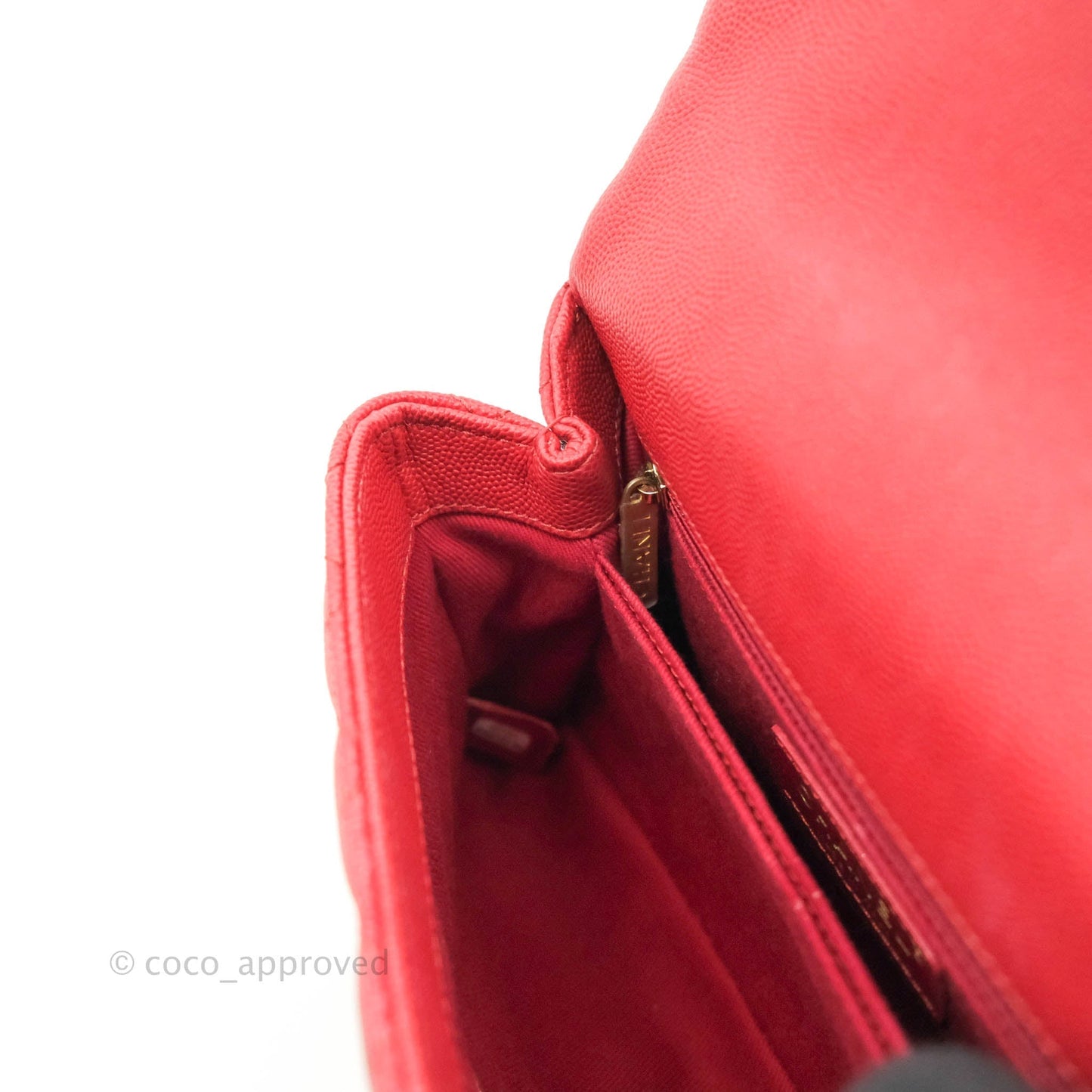 Chanel Small Quilted Coco Handle Red Caviar Gold Hardware