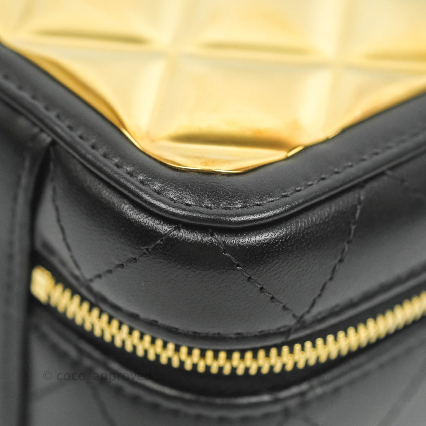 Chanel Quilted Golden Plate Vanity Case Black Lambskin Gold Hardware