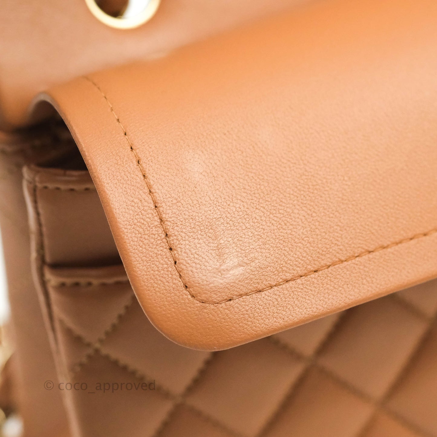 Chanel Small Classic Quilted Flap Dark Beige Caramel Lambskin Gold Hardware