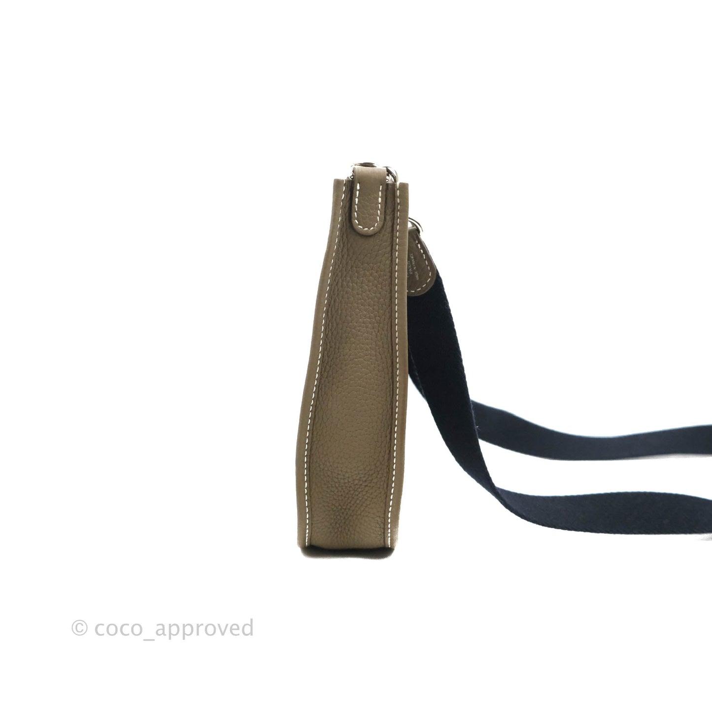 Hermès Mini Evelyne Etoupe Clemence Palladium Hardware with Bleu Indigo Strap