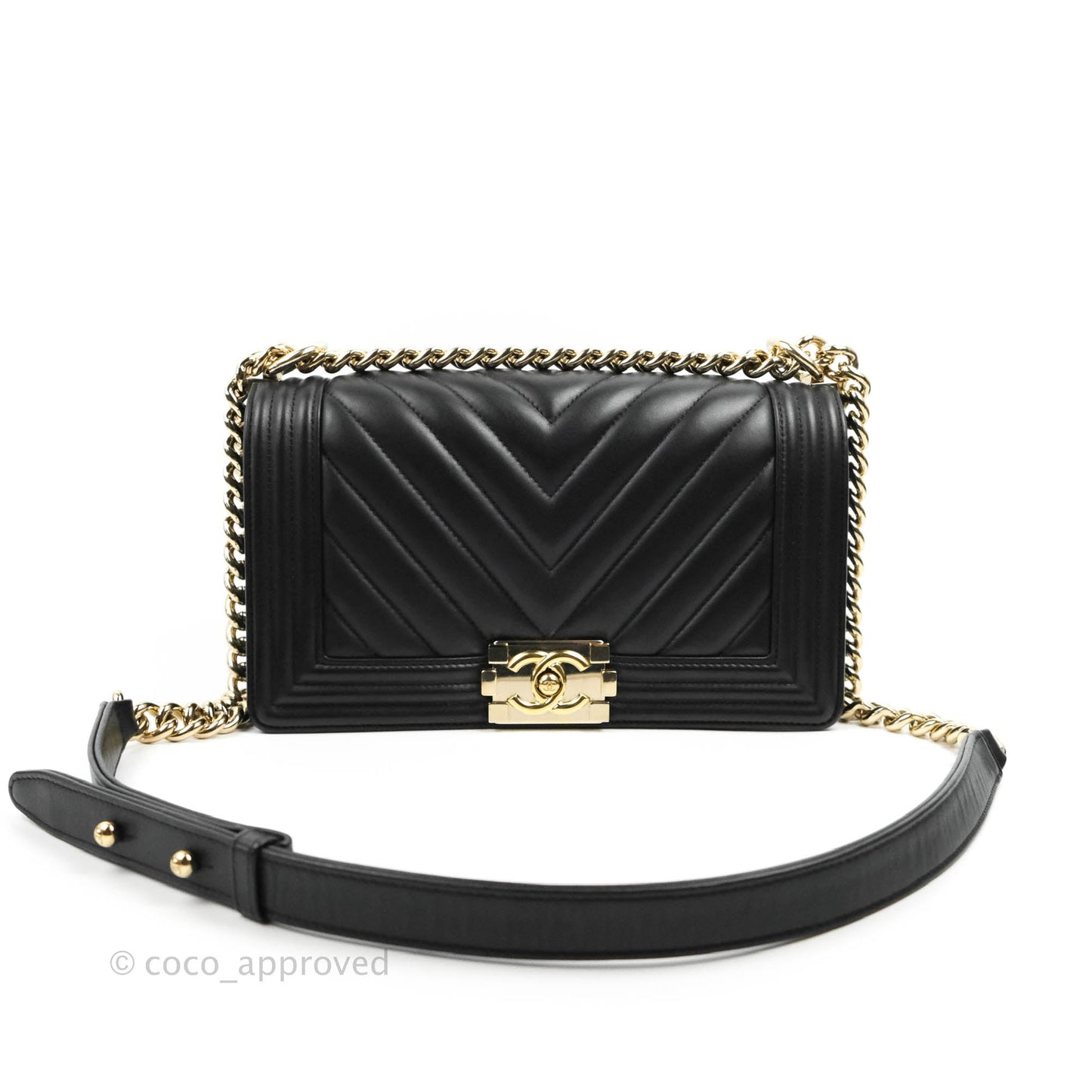 Chanel Chevron Medium Boy Black Calfskin Gold Hardware