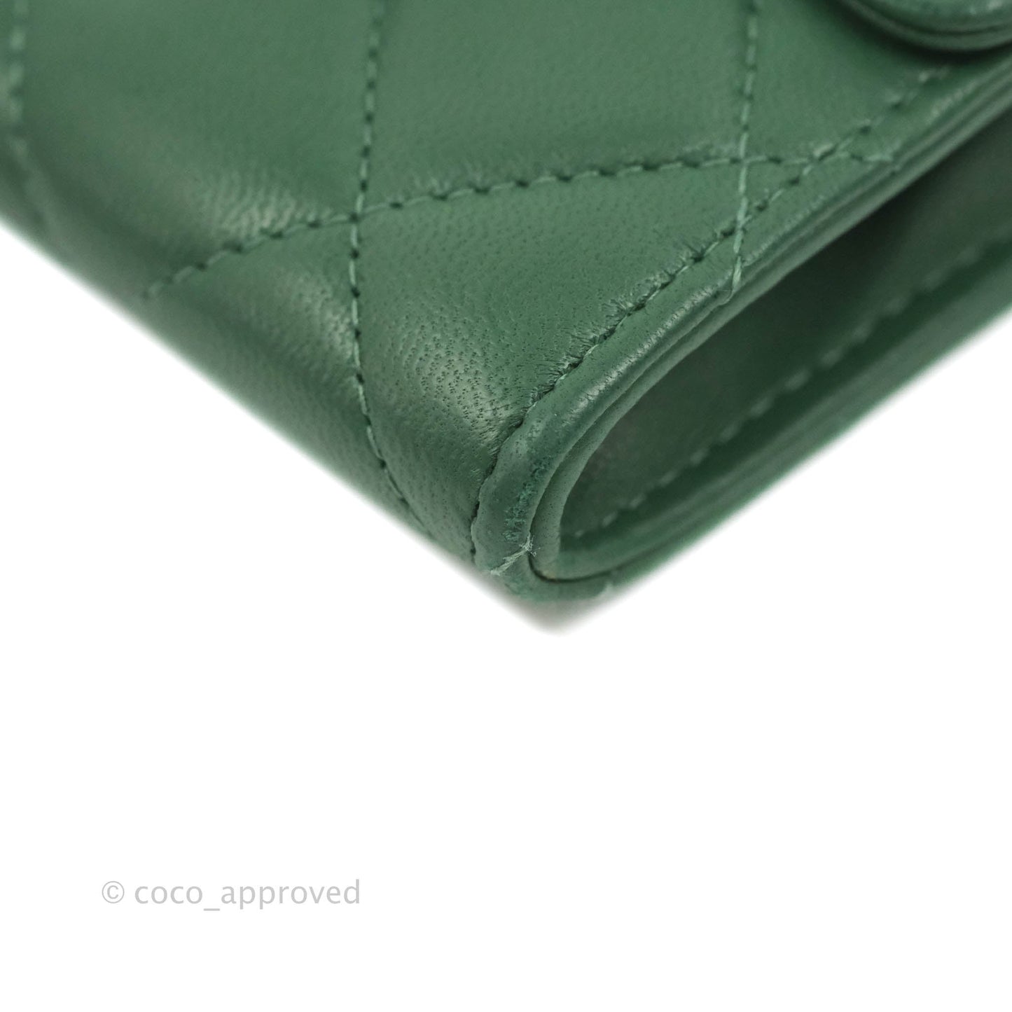 Chanel Classic Flap Coin Purse Dark Green Lambskin Silver Hardware