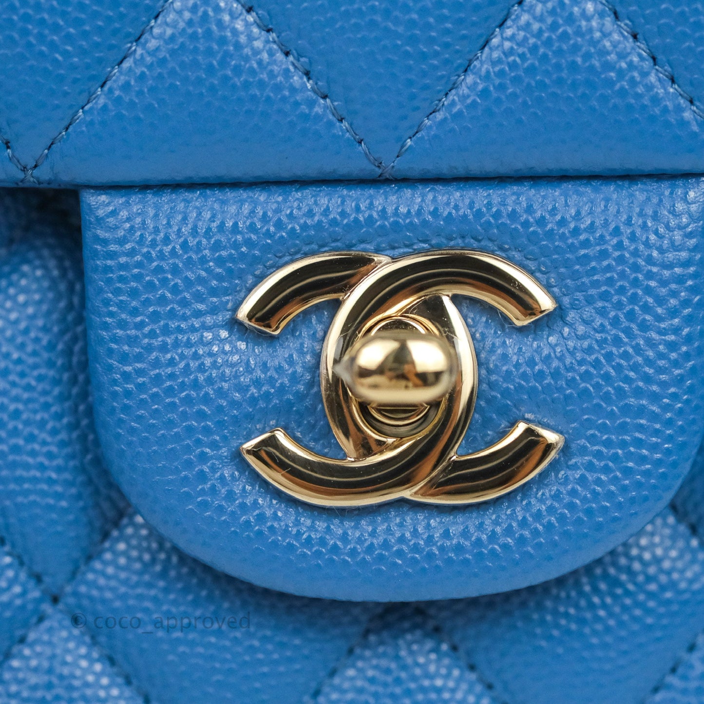 Chanel Classic M/L Medium Flap Quilted Blue Caviar Gold Hardware 21P