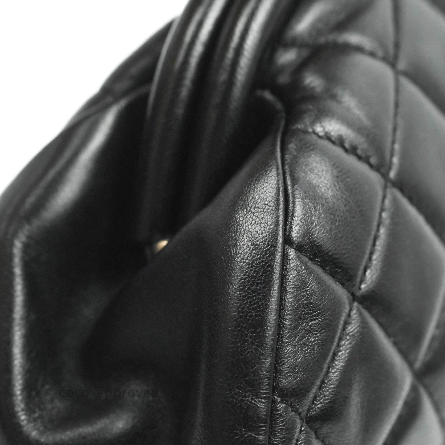 Chanel Quilted Timeless Kisslock Clutch Black Lambskin Silver Hardware