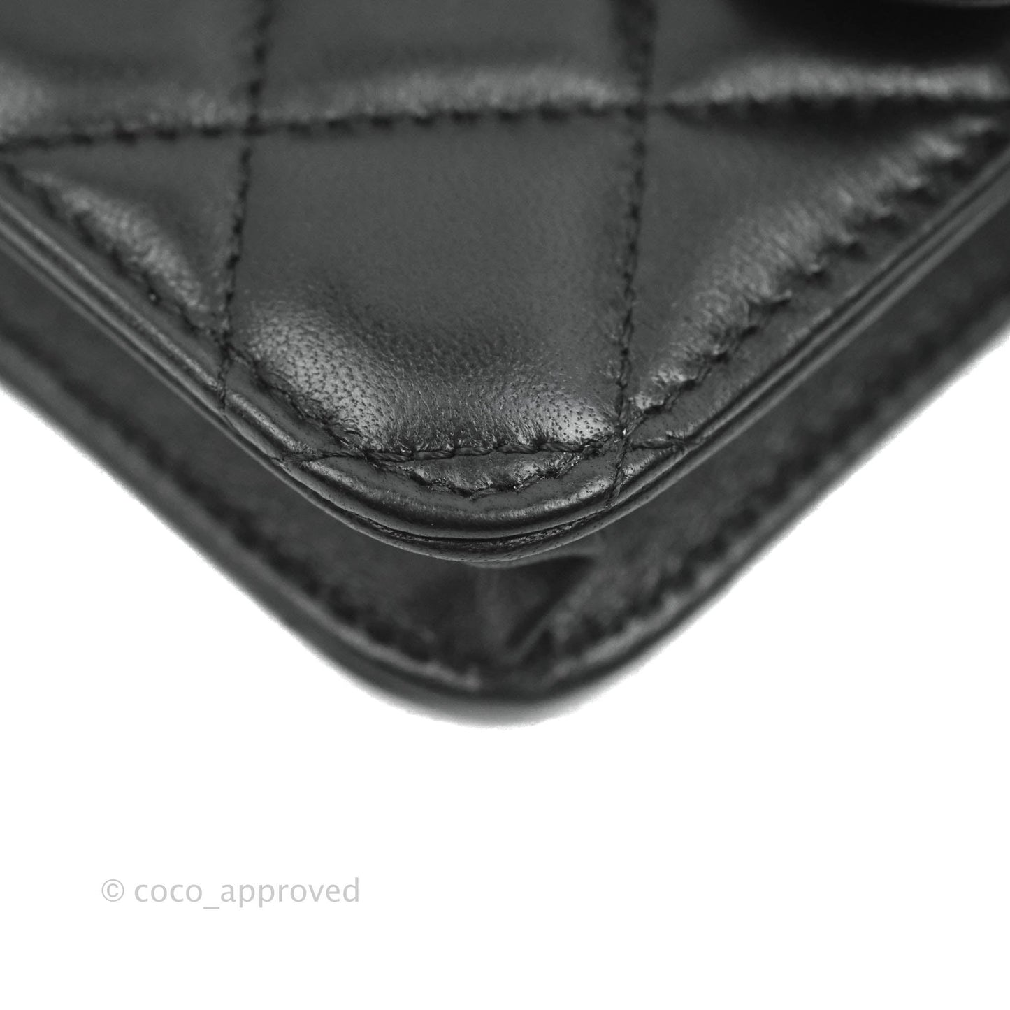 Chanel Mini Handle Flap Coin Purse With Chain Black Lambskin Gold Hardware