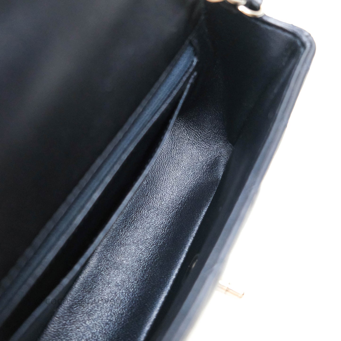 Chanel Quilted Mini Rectangular Lambskin Dark Navy Silver Hardware