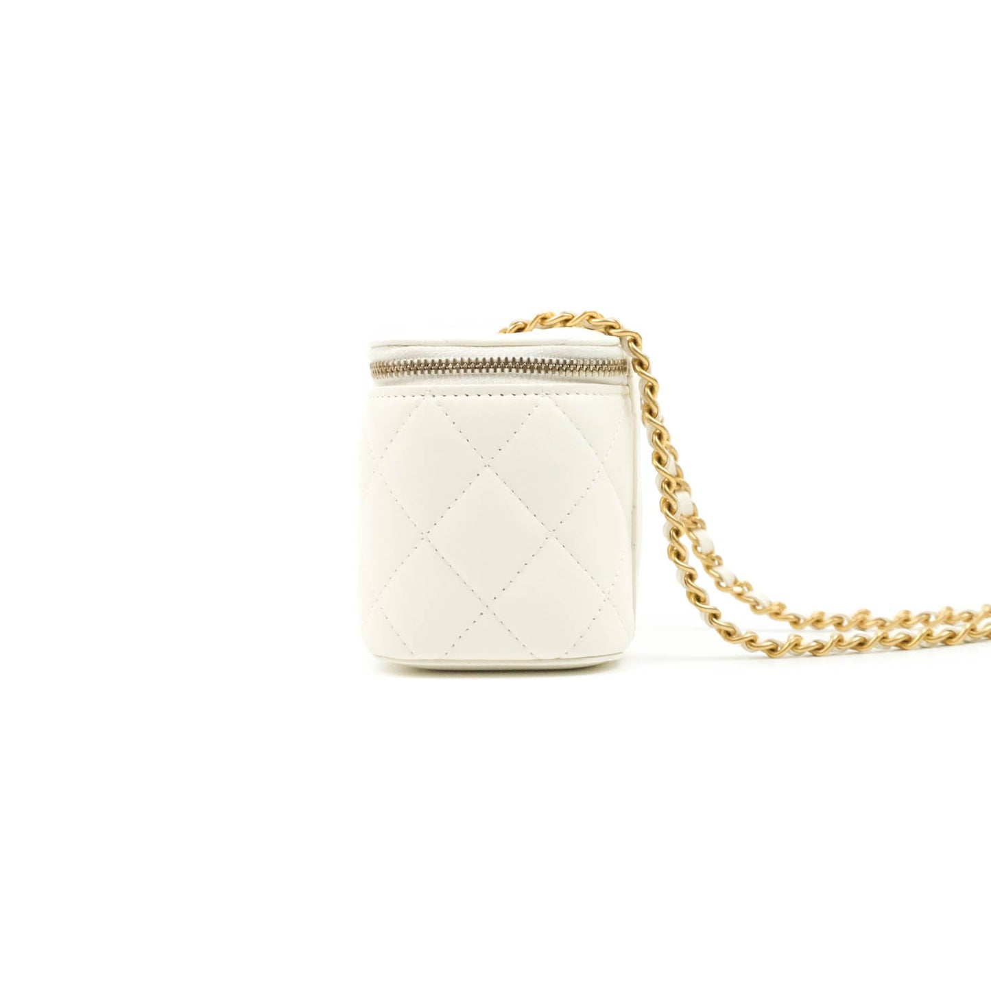 Chanel Mini Pearl Crush Vanity With Chain White Lambskin Aged Gold Hardware