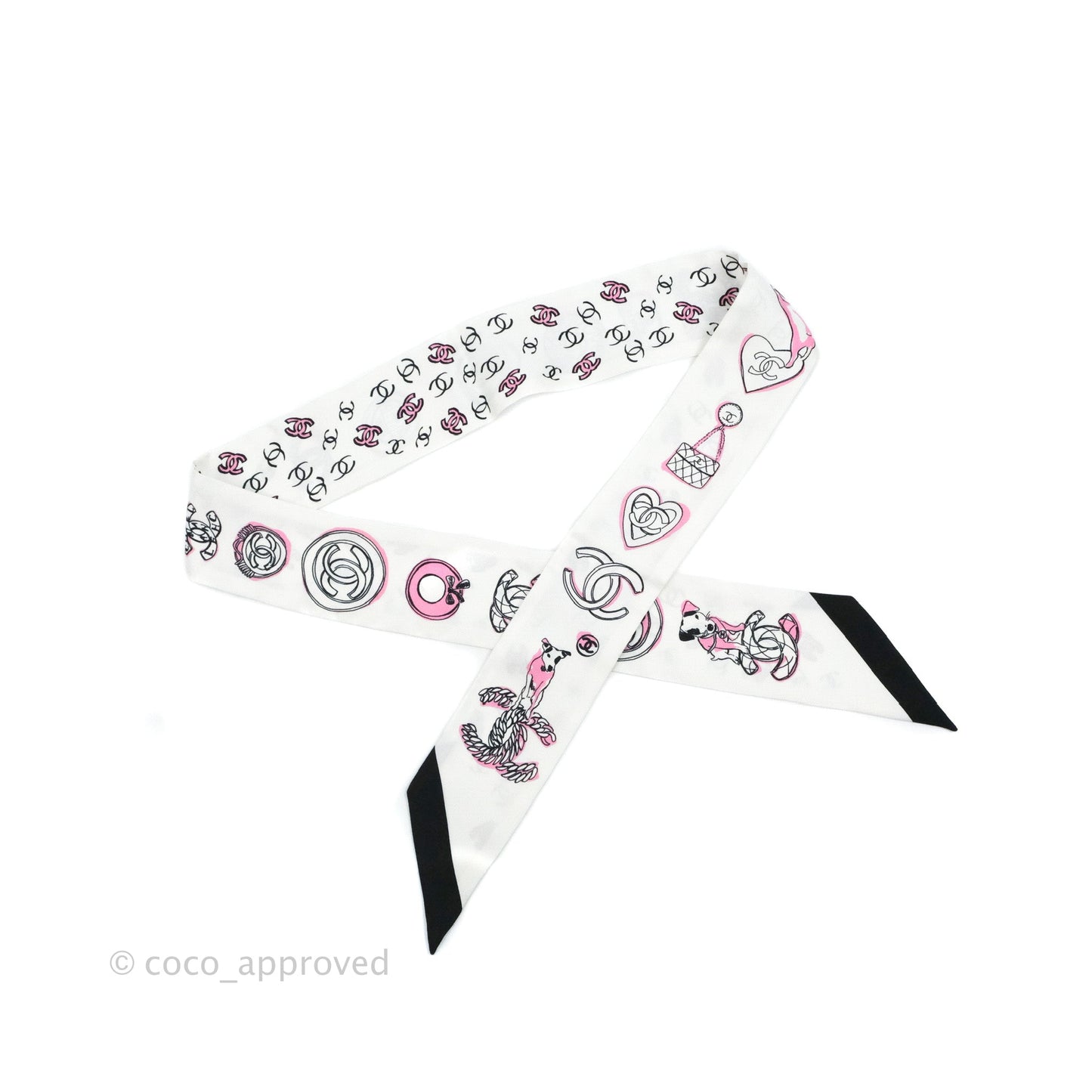 Chanel CC Silk Twilly Black & White