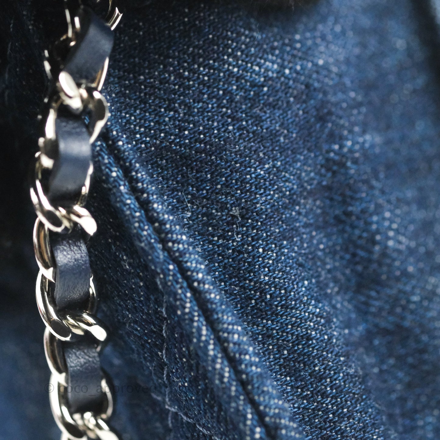 Chanel Quilted Chain Around Wallet on Chain WOC Dark Blue Denim Silver Hardware