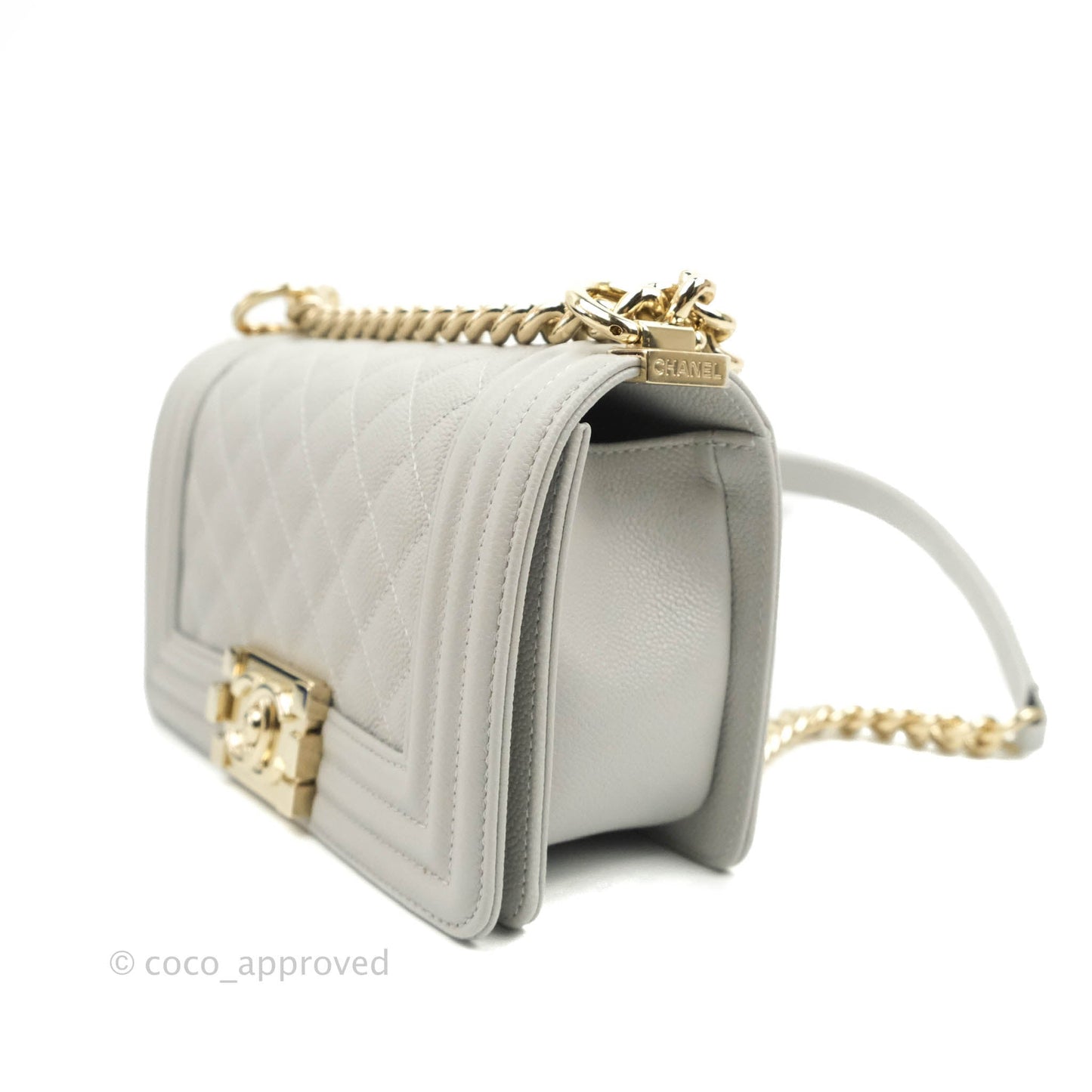 Chanel Small Boy Grey Caviar Gold Hardware