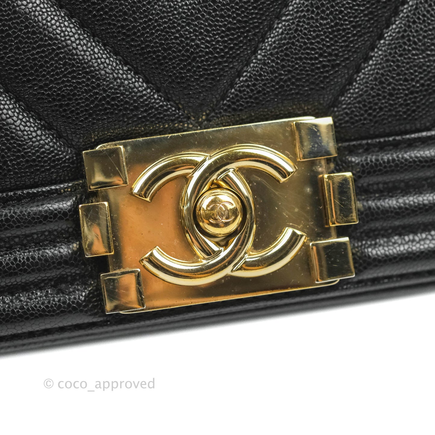 Chanel Small Boy Chevron Black Caviar Gold Hardware