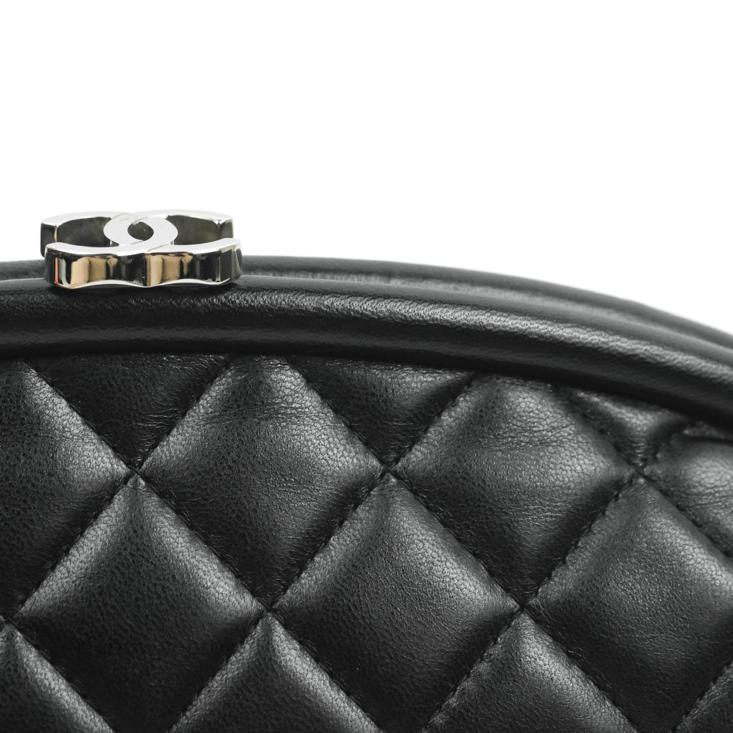 Chanel Quilted Timeless Kisslock Clutch Black Lambskin Silver Hardware