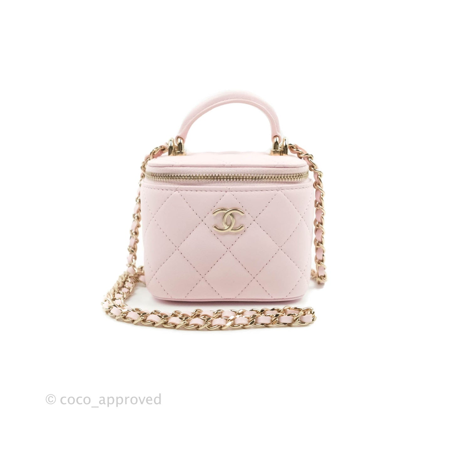 Chanel Mini Top Handle Vanity With Chain Light Pink Lambskin Gold Hardware
