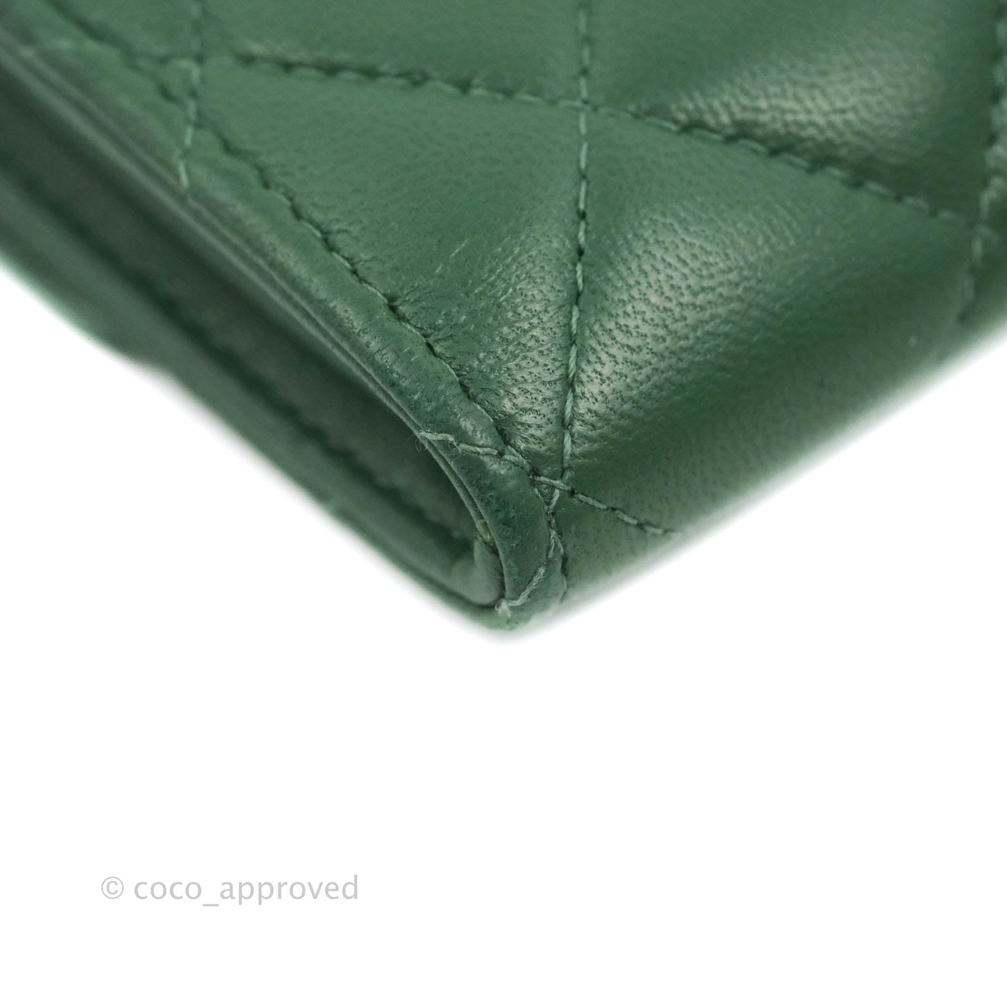 Chanel Classic Flap Coin Purse Dark Green Lambskin Silver Hardware