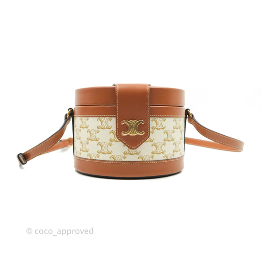 Celine Medium Tambour Bag White Triomphe Canvas