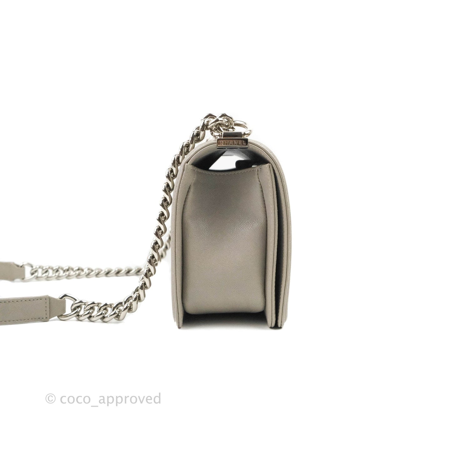 Chanel Quilted Medium Boy Etoupe Grey Caviar Silver Hardware