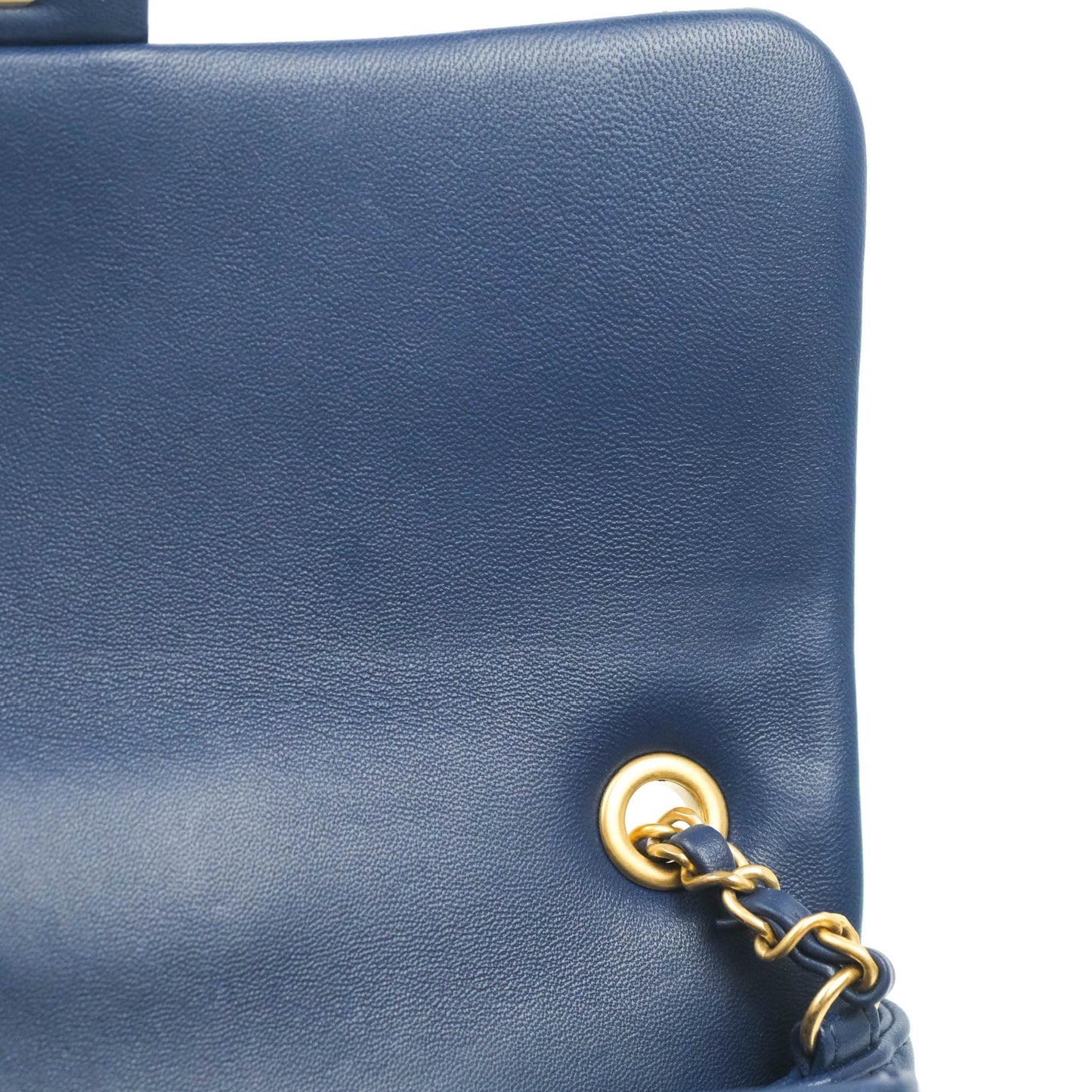Chanel Circular Handle Flap Bag Navy Lambskin Aged Gold Hardware
