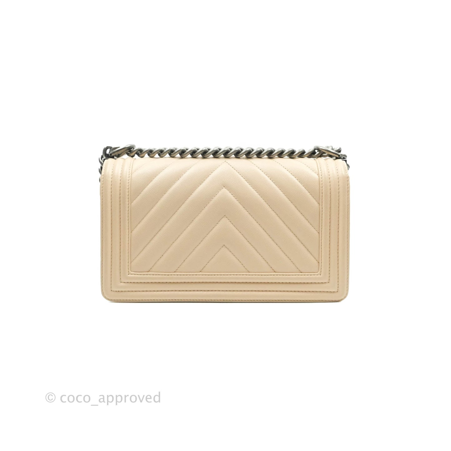 Chanel Chevron Medium Boy Light Pink Beige Caviar Ruthenium Hardware