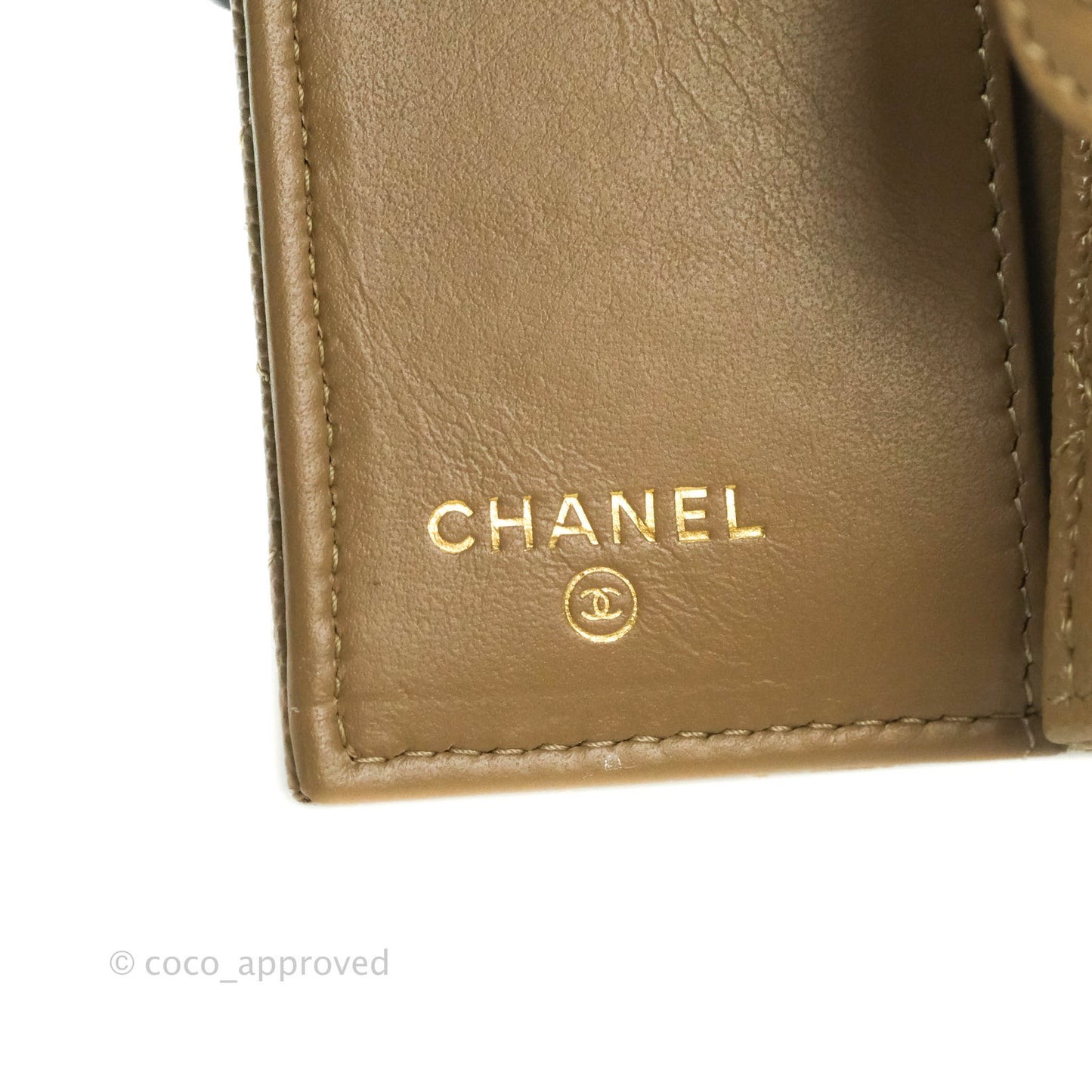 Chanel Quilted Small Classic Flap Trifold Wallet Dark Beige Caviar Gold Hardware