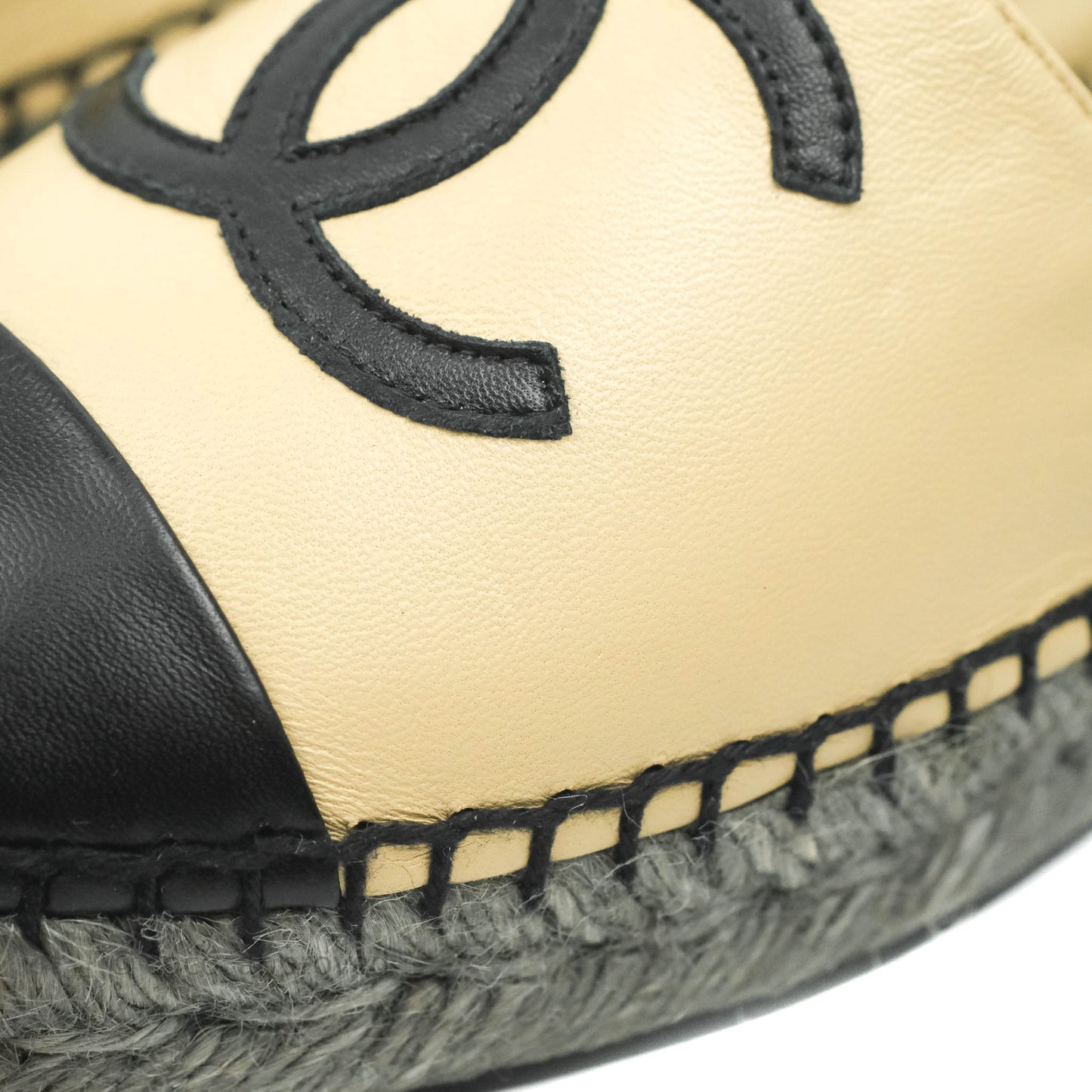 Chanel Espadrille Black Beige Leather Size 36C