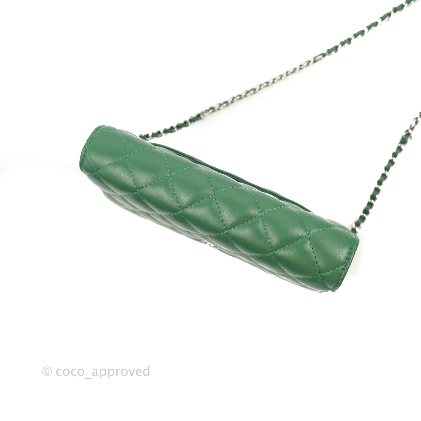 Chanel Quilted Classic Wallet on Chain WOC Green Lambskin Silver Hardware