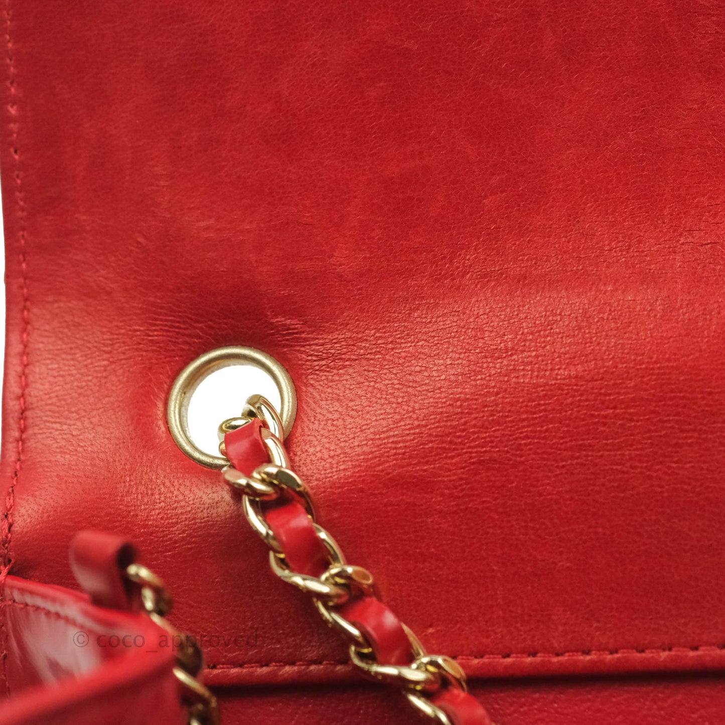 Chanel Flat Quilted Mini Flap Red Box Calfskin Gold Hardware