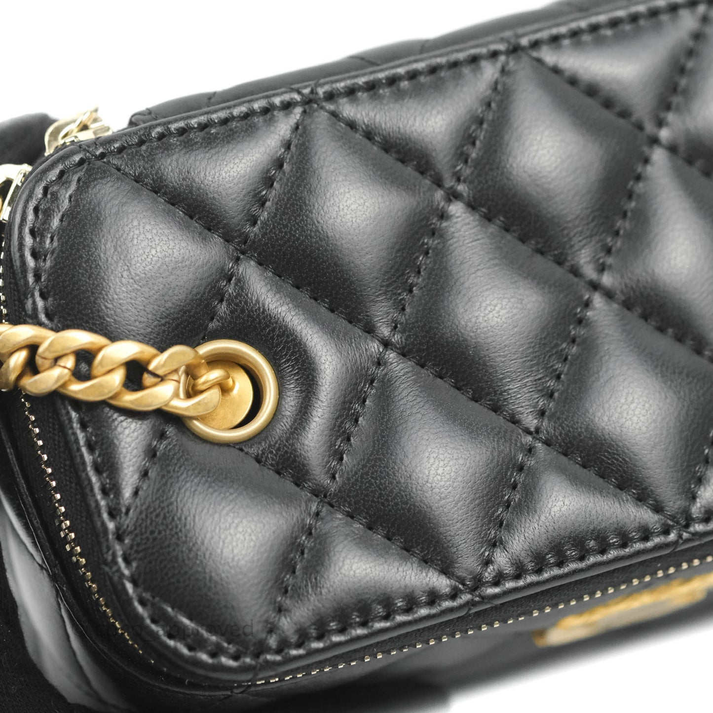 Chanel Vanity with Adjustable Chain Black Lambskin Aged Gold Hardware 22K