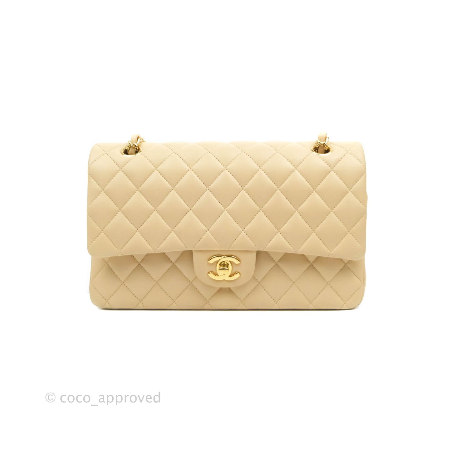 Chanel Classic M/L Medium Flap Quilted Beige Lambskin Gold Hardware