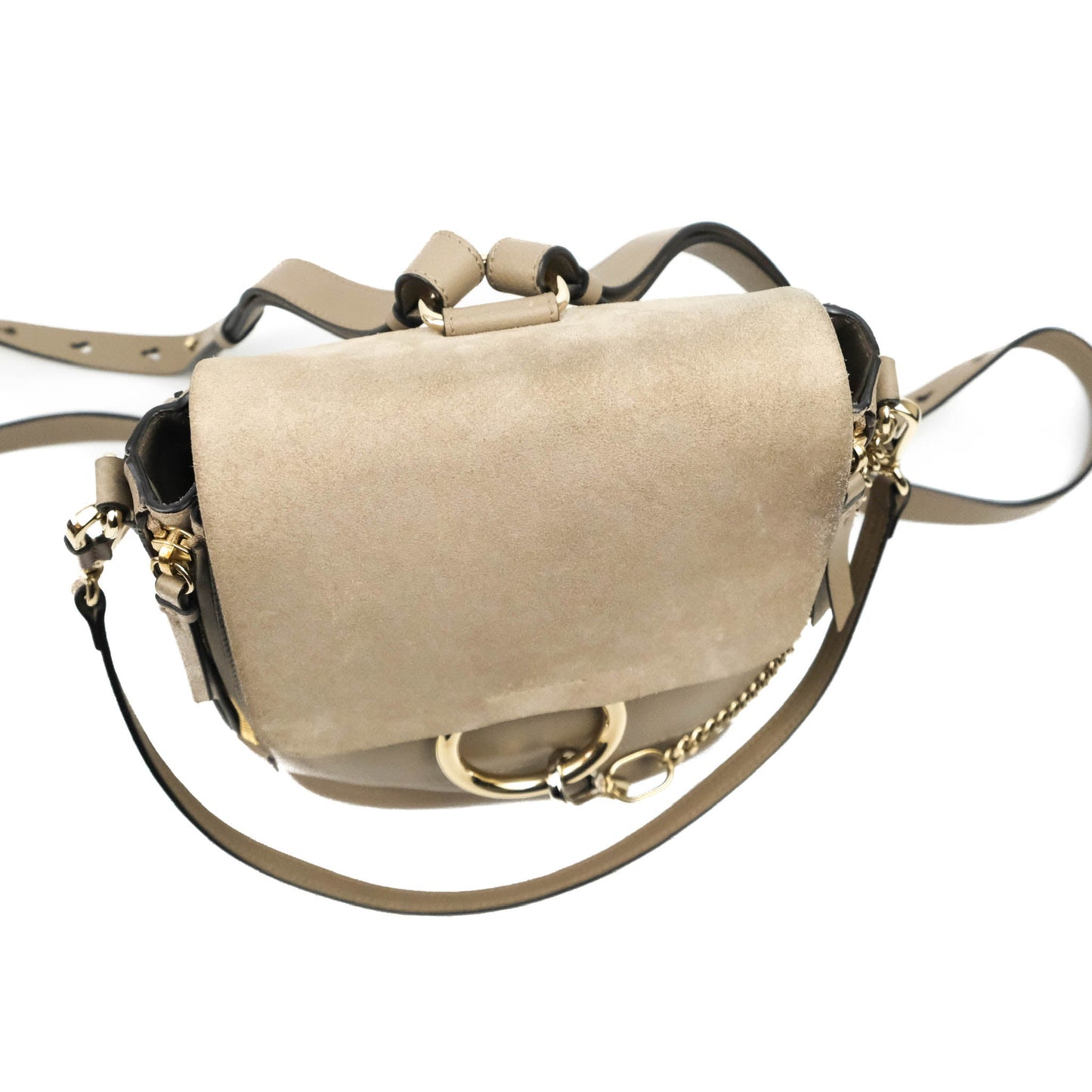 Chloe Small Faye Backpack Suede Calfskin Motty Grey Gold Hardware