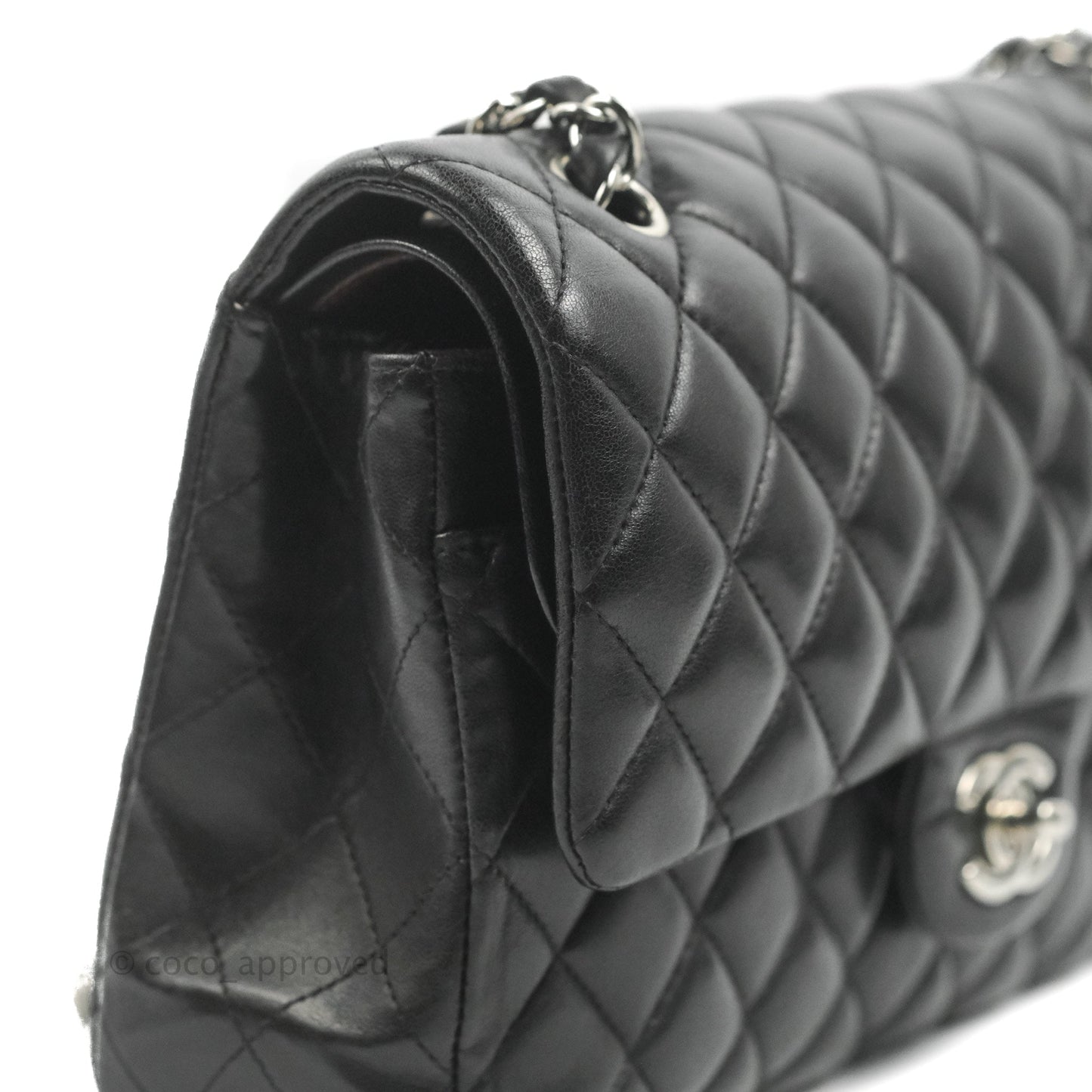 Chanel Classic M/L Medium Flap Quilted Black Lambskin Silver Hardware