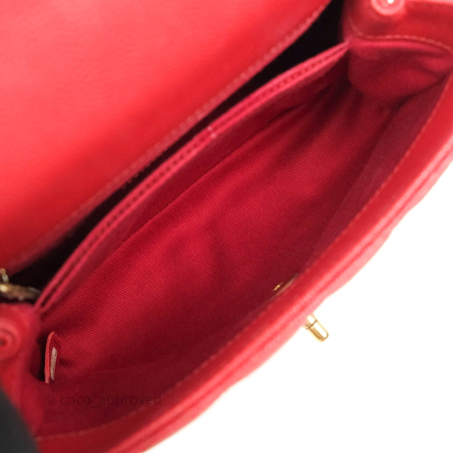 Chanel Small Quilted Coco Handle Red Caviar Gold Hardware