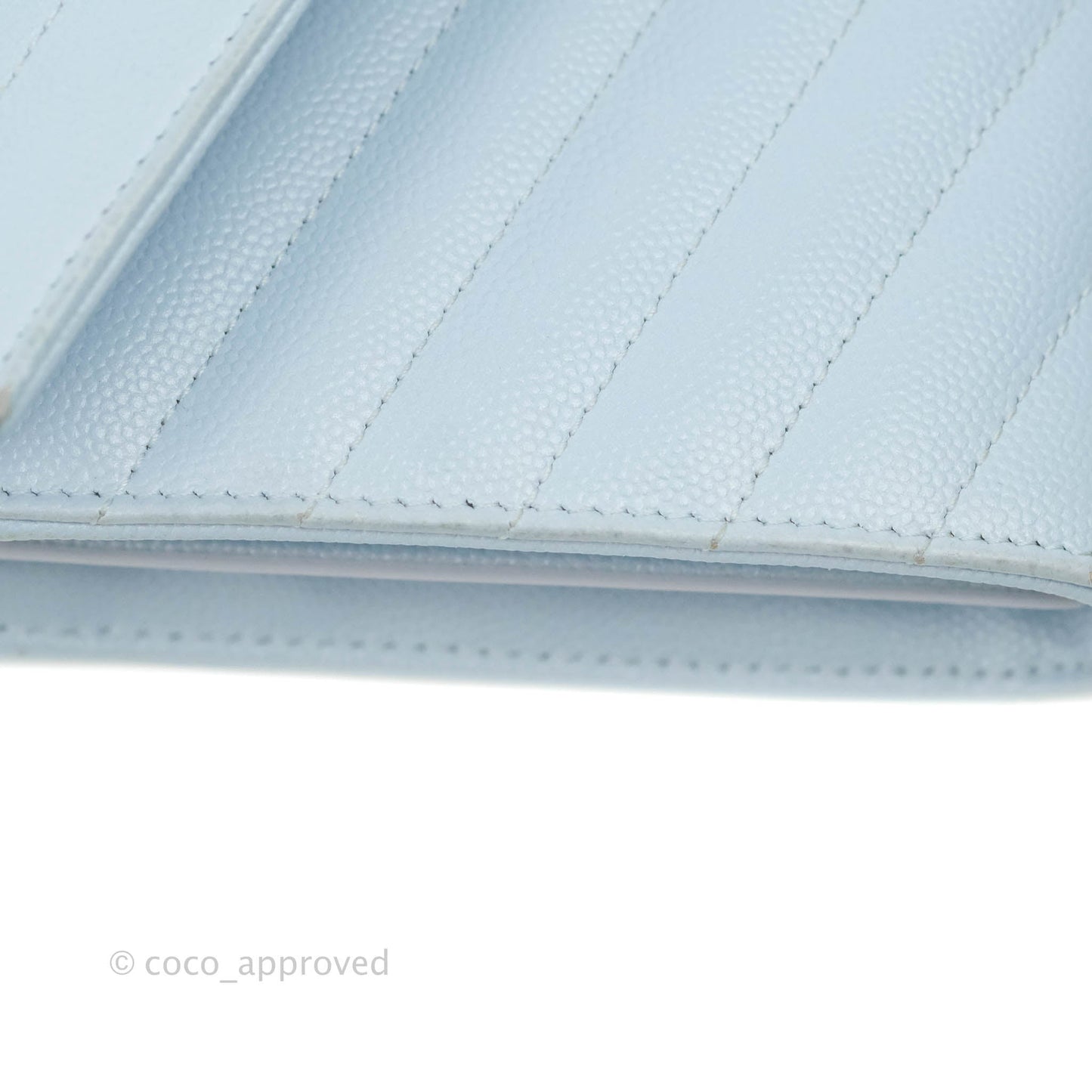 Saint Laurent Wallet on Chain Light Blue Grained Leather Silver Hardware