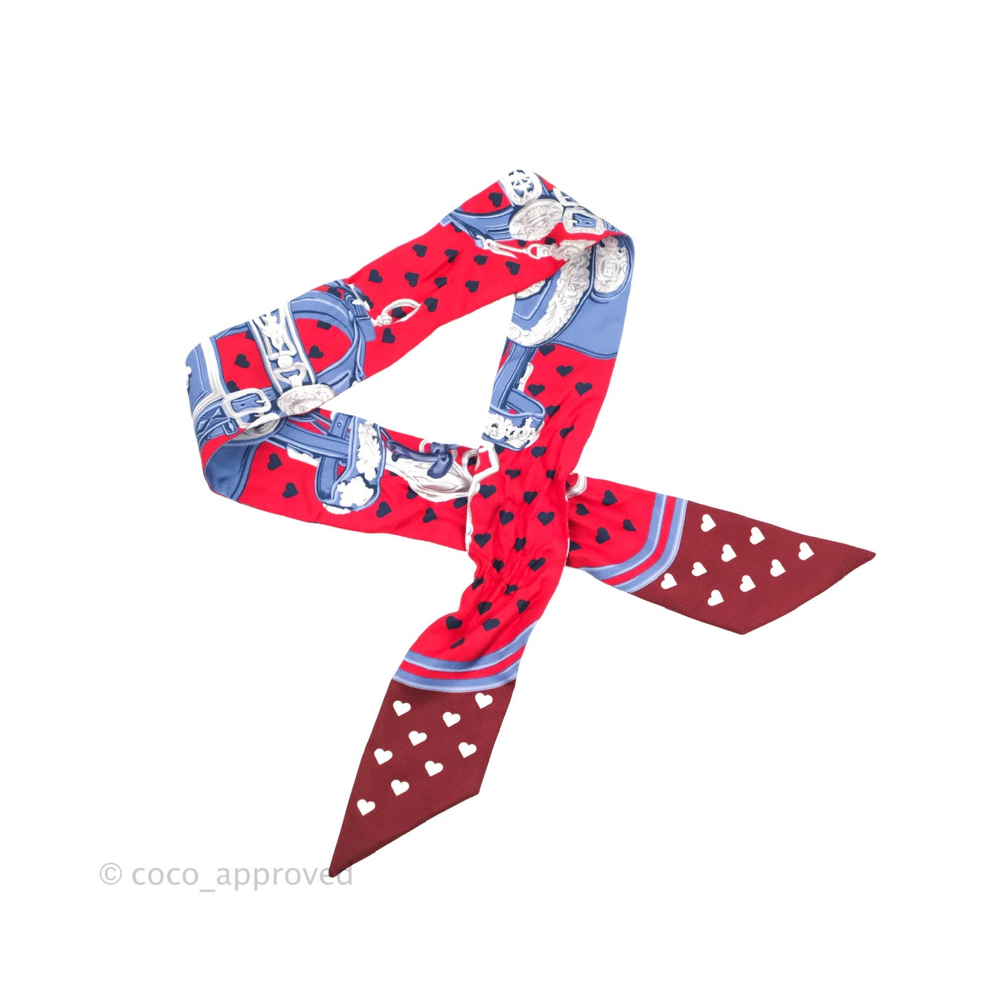 Hermès Silk Twilly Scarf Brides de Gala Love Heart Red