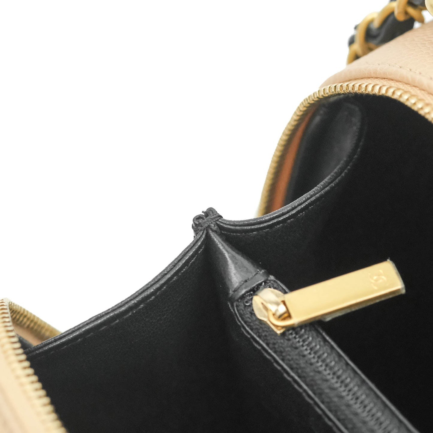Chanel Quilted Medium CC Filigree Vanity Case Beige Caviar Gold Hardware