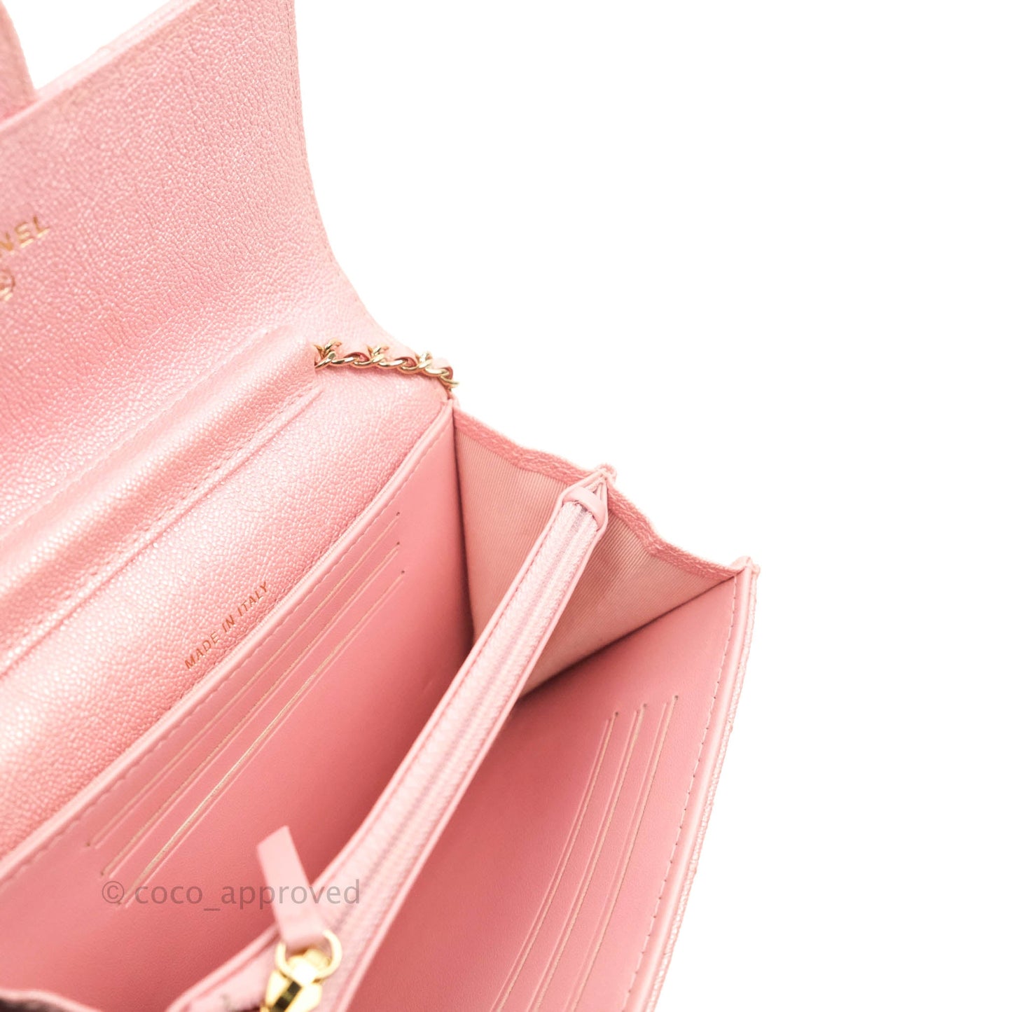 Chanel Mini Quilted Wallet On Chain WOC Caviar Iridescent Pink Gold Hardware 19S