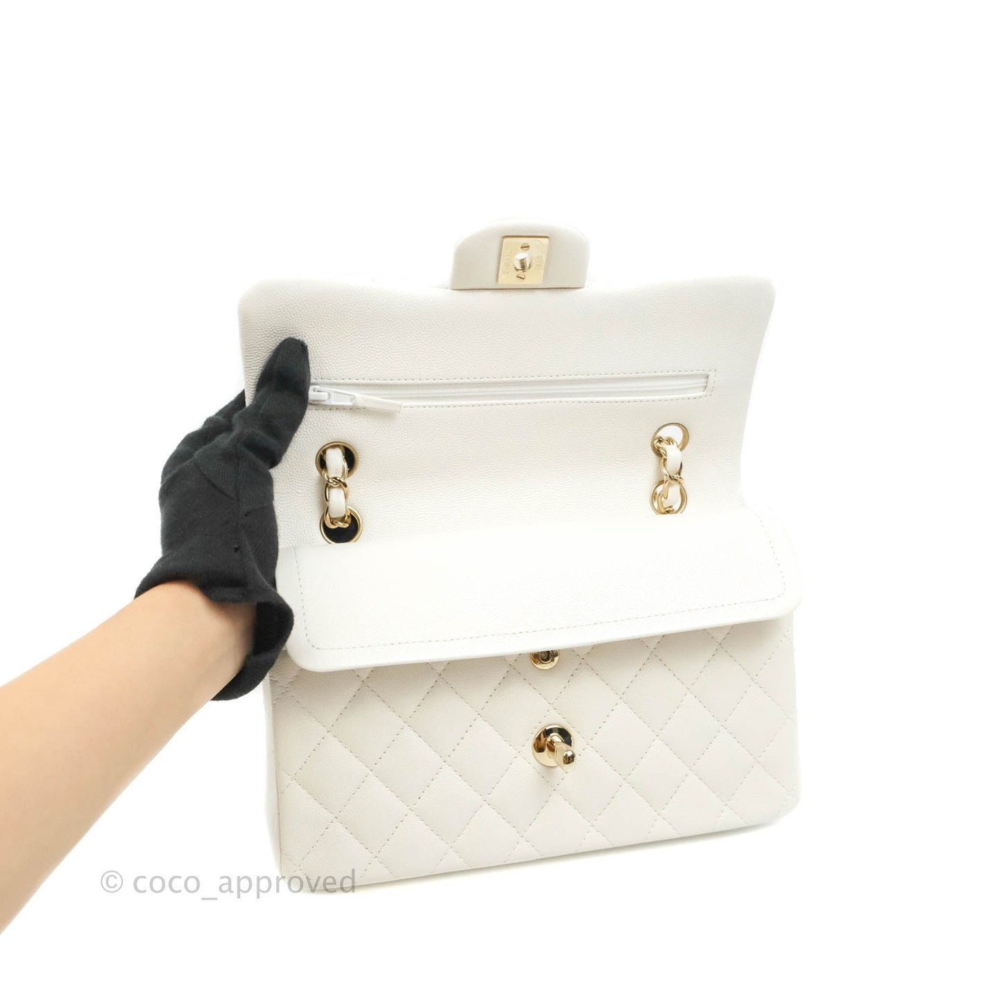 Chanel Classic Small S/M Flap White Caviar Gold Hardware 20S