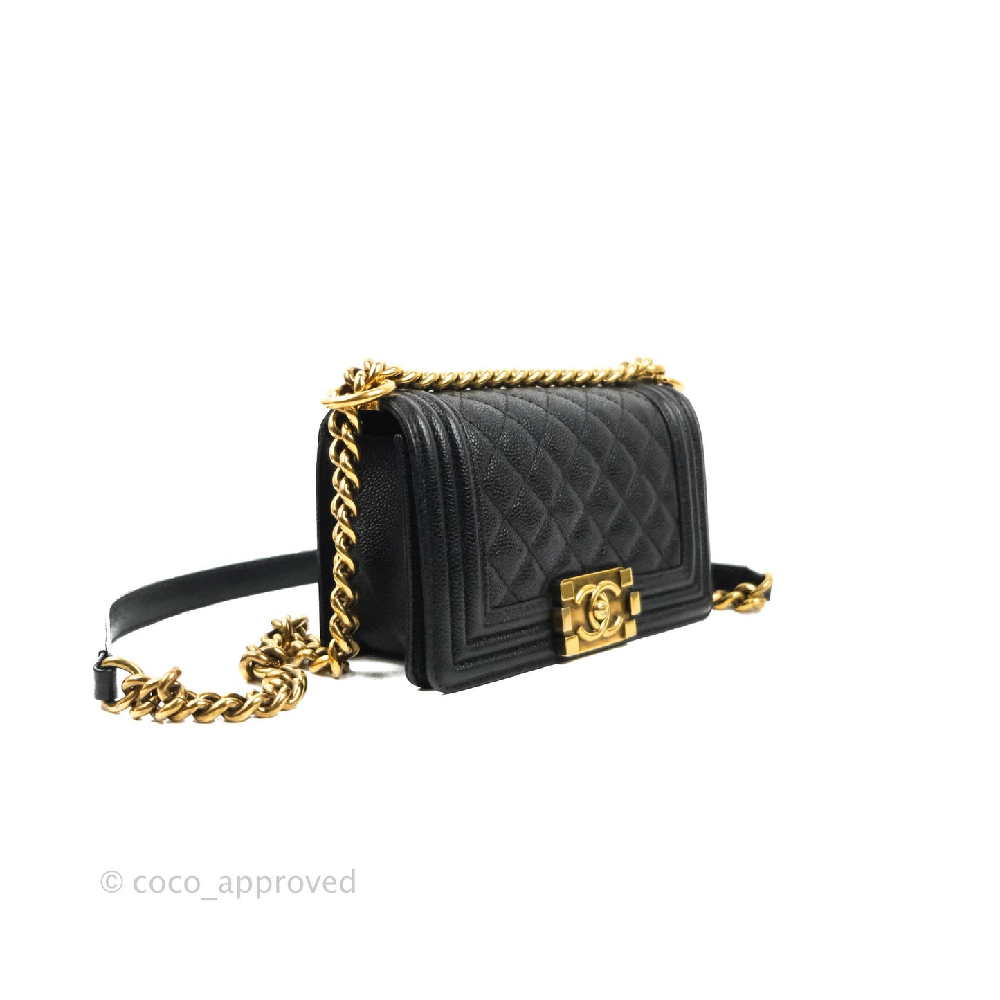 Chanel Quilted Small Boy Black Caviar Aged Gold Hardware
