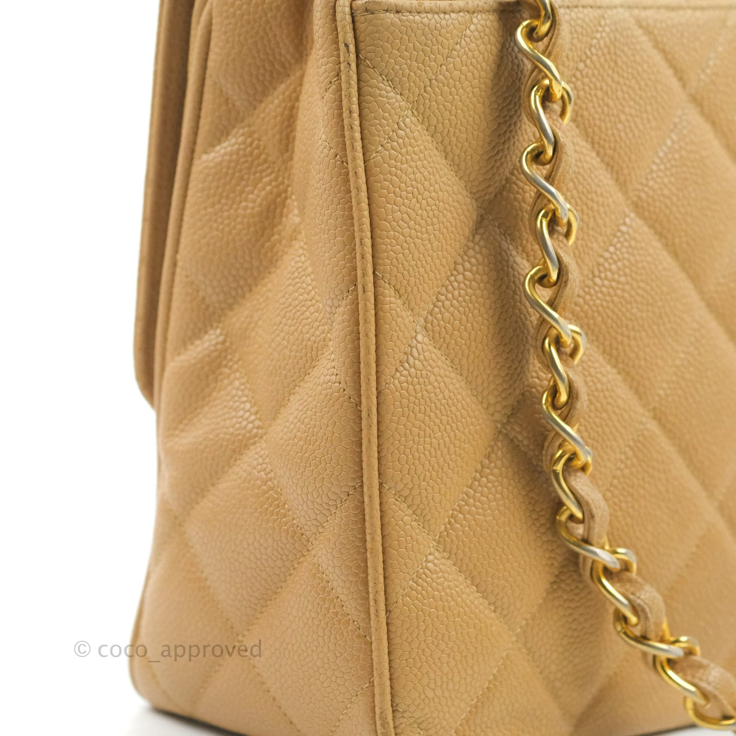 Chanel Vintage CC Large Square Flap Bag Beige Caviar 24K Gold Hardware