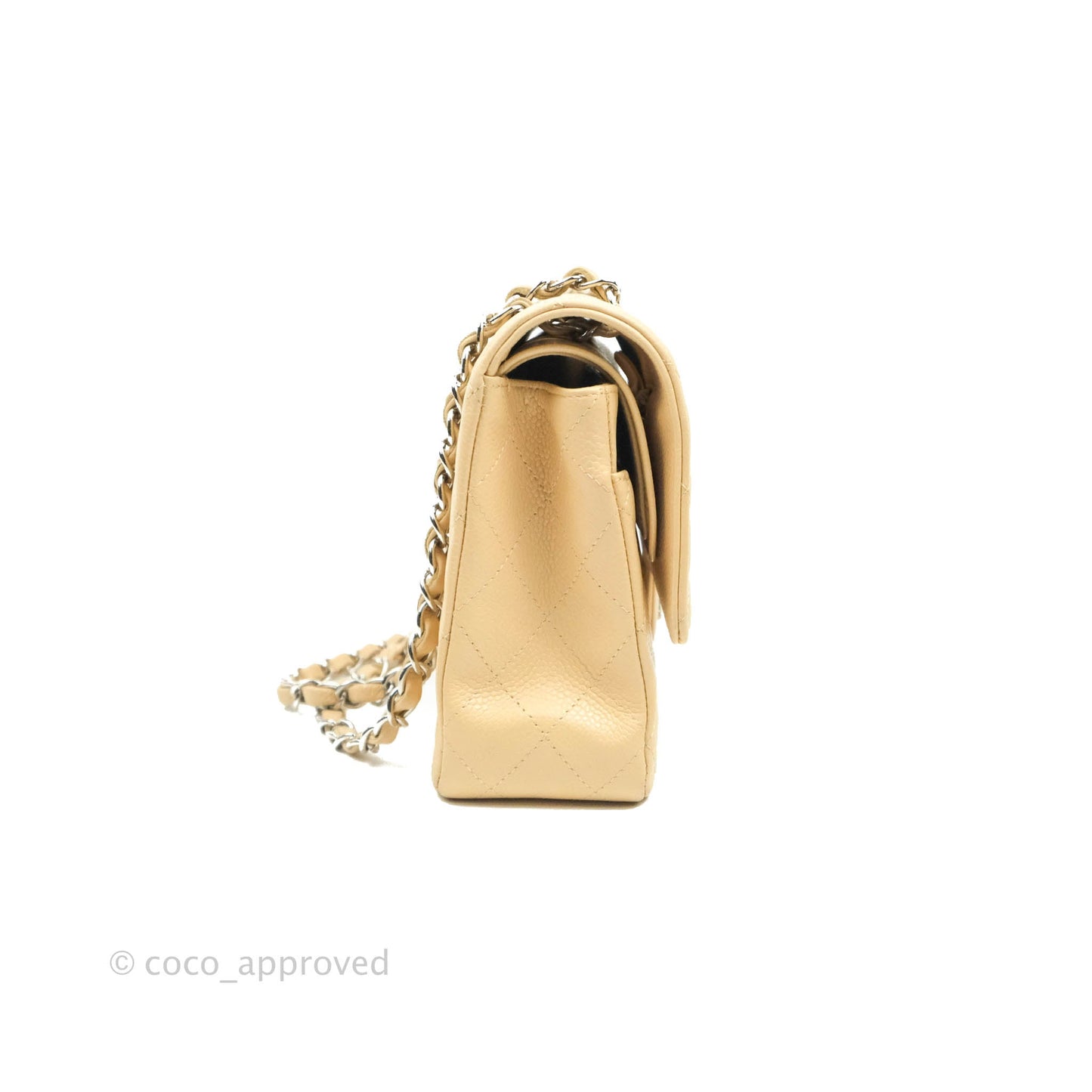 Chanel Classic M/L Medium Flap Quilted Beige Caviar Silver Hardware