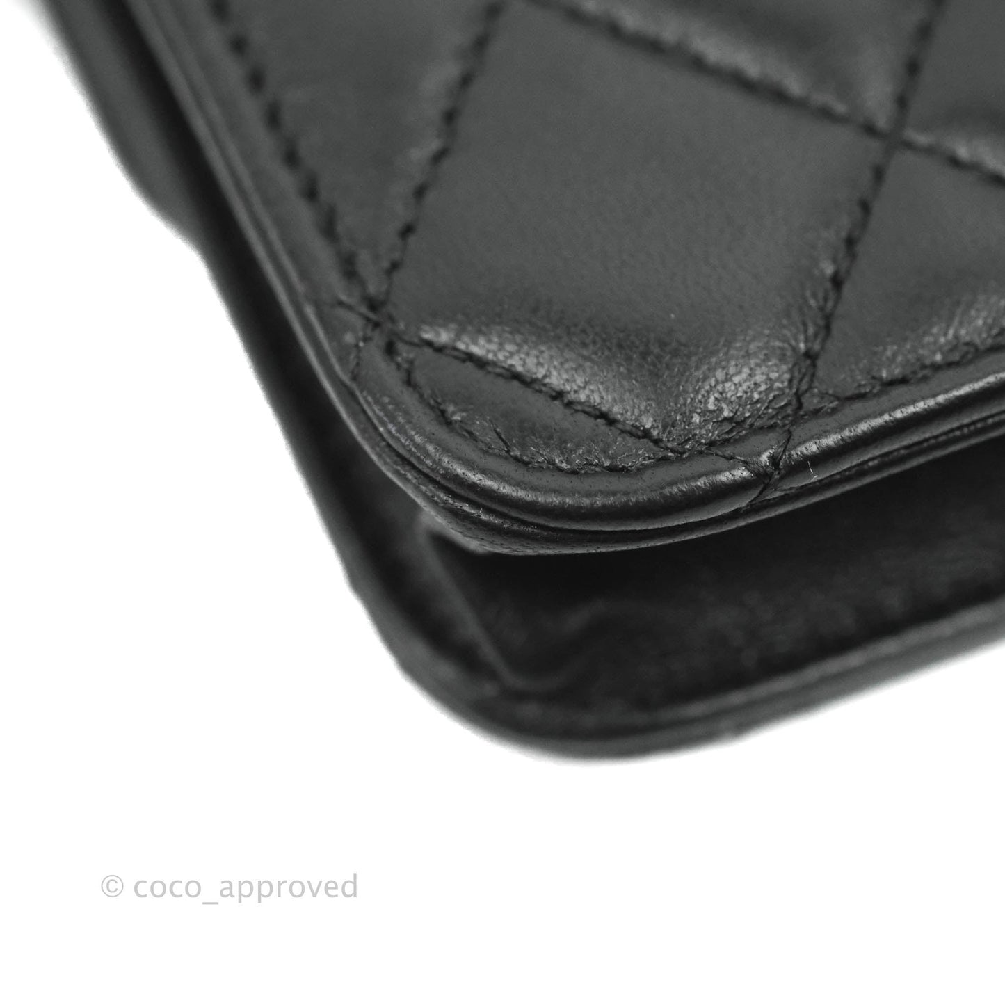 Chanel Mini Handle Flap Coin Purse With Chain Black Lambskin Gold Hardware